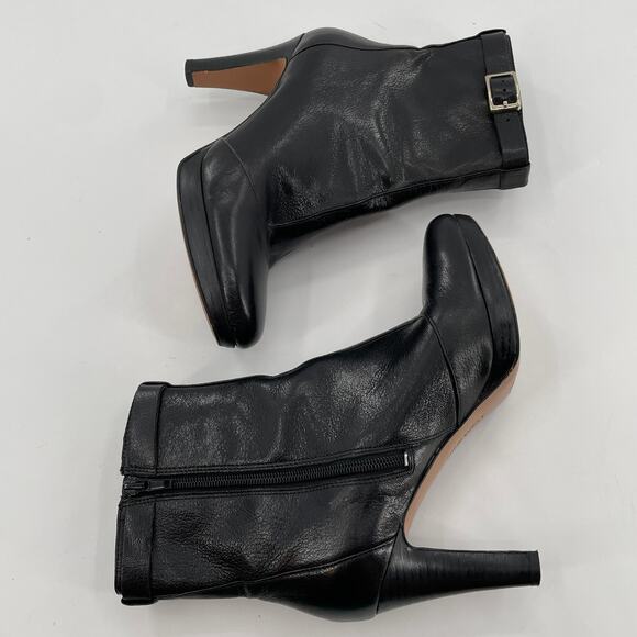 Nine West Fudgeit Black Leather Stiletto Heel Inside Zip Buckle Ankle Booties 8 - Picture 9 of 12